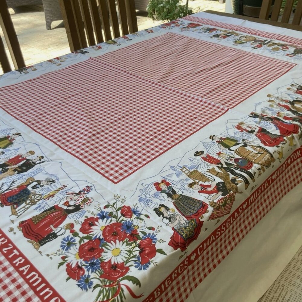 Beauville tablecloth 56"x 68" German wine/beer Octoberfest theme, made in France